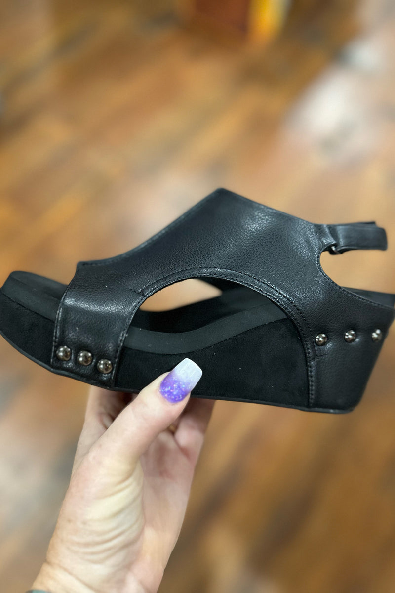 CARLEY By Corkys Black Combo Wedge-Women's Shoes-Corkys-Gallop 'n Glitz- Women's Western Wear Boutique, Located in Grants Pass, Oregon