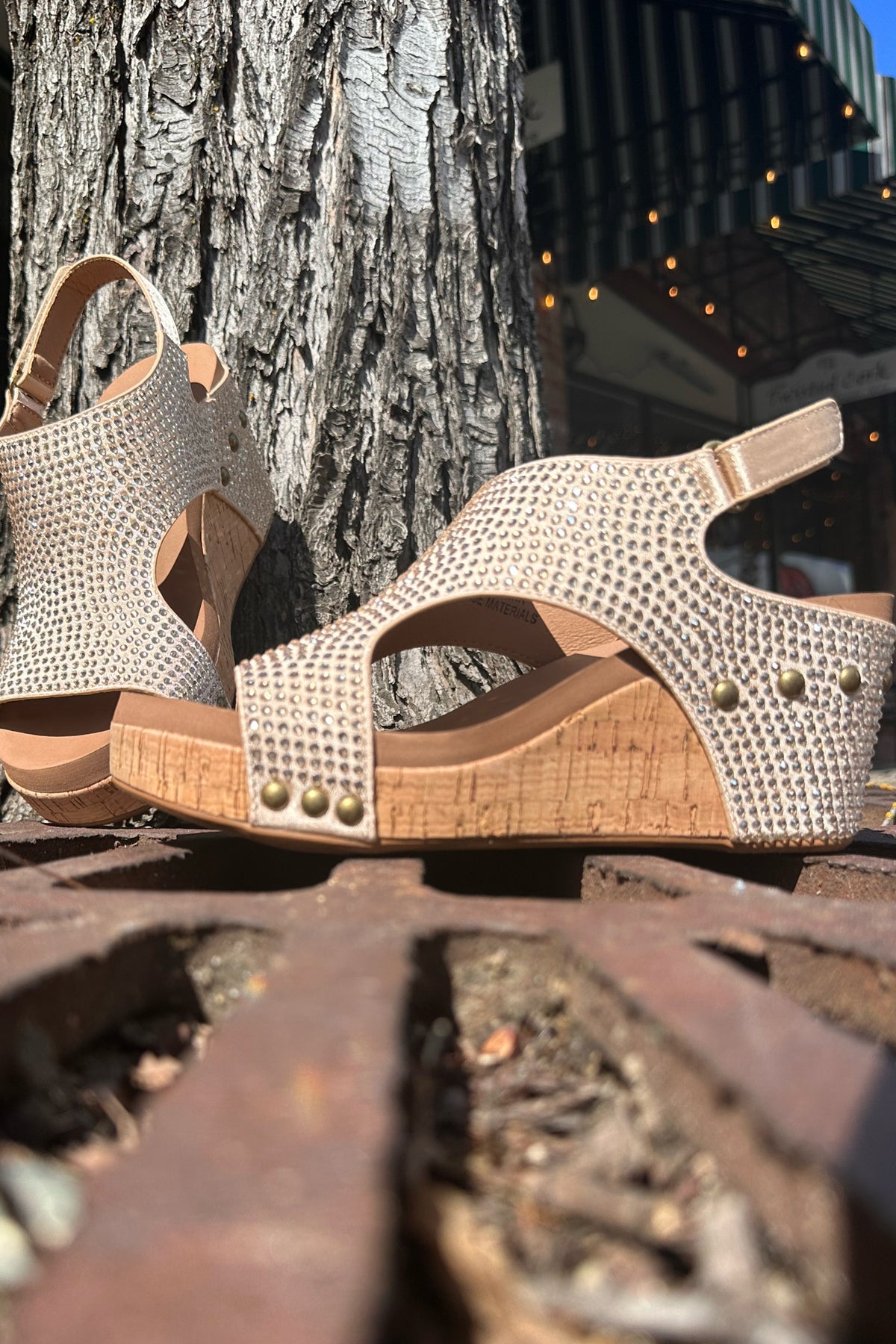 CARLEY By Corkys Champagne Crystal Wedge-Women's Shoes-Corkys-Gallop 'n Glitz- Women's Western Wear Boutique, Located in Grants Pass, Oregon