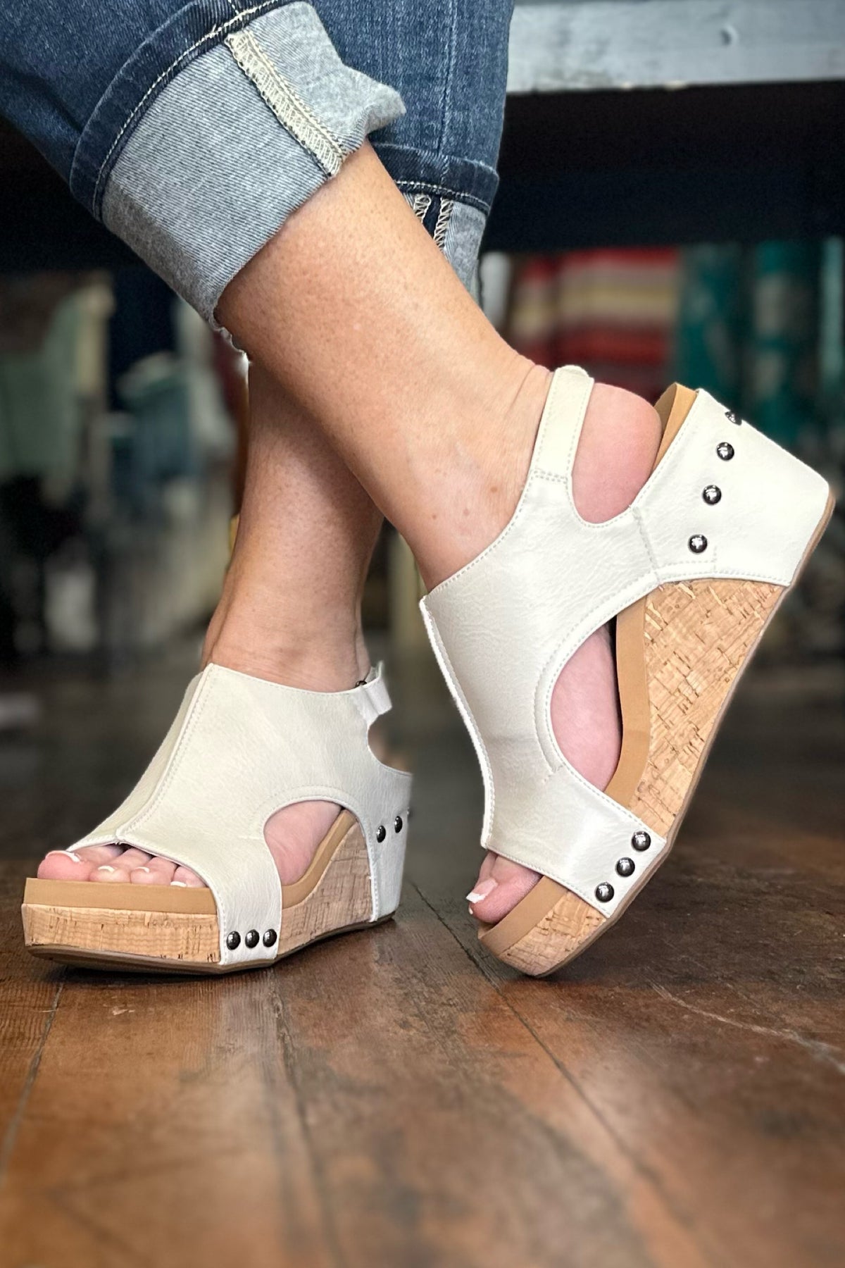 CARLEY By Corkys Cream Wedge-Women's Shoes-Corkys-Gallop 'n Glitz- Women's Western Wear Boutique, Located in Grants Pass, Oregon