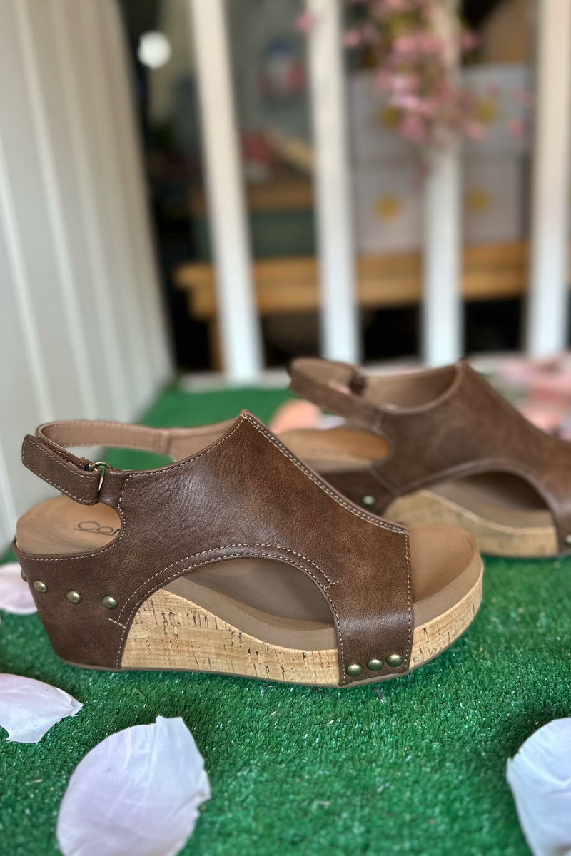 CARLEY By Corkys Rustic Brown Wedge-Women's Shoes-Corkys-Gallop 'n Glitz- Women's Western Wear Boutique, Located in Grants Pass, Oregon