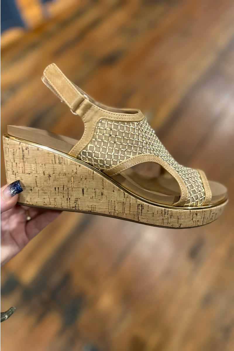 CARLEY By Corkys Caramel Mesh Sparkle Sandal-Women's Shoes-Corkys-Gallop 'n Glitz- Women's Western Wear Boutique, Located in Grants Pass, Oregon