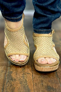 CARLEY By Corkys Caramel Mesh Sparkle Sandal-Women's Shoes-Corkys-Gallop 'n Glitz- Women's Western Wear Boutique, Located in Grants Pass, Oregon