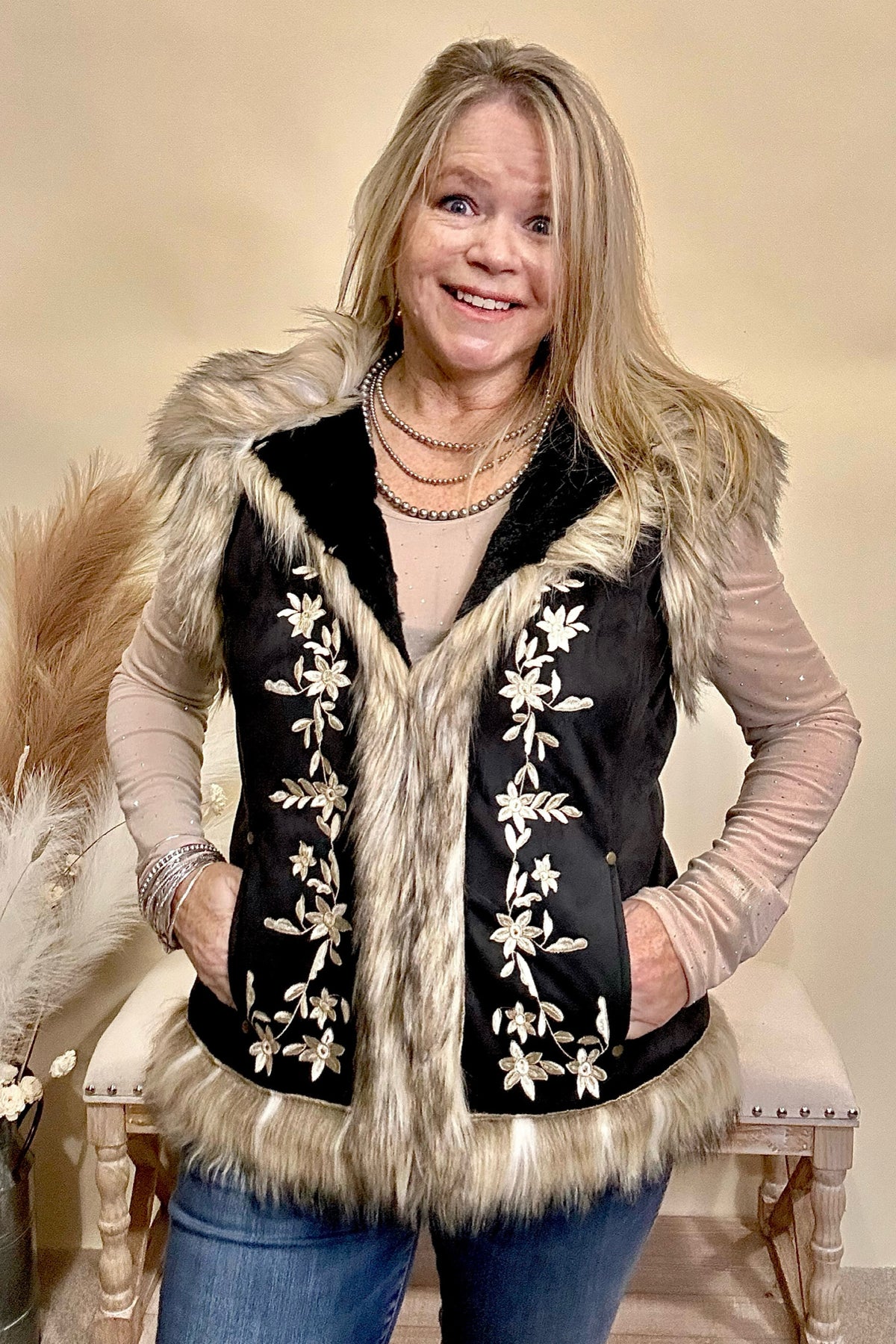 The Chateau Faux Suede Vest with Fur Collar-Vest-Tasha Polizzi-Gallop 'n Glitz- Women's Western Wear Boutique, Located in Grants Pass, Oregon