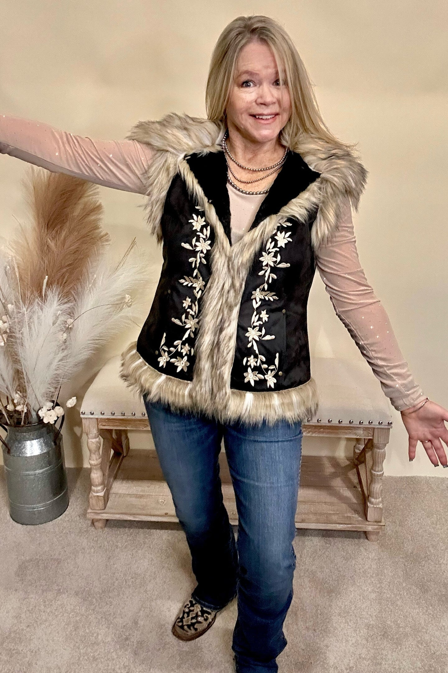 The Chateau Faux Suede Vest with Fur Collar-Vest-Tasha Polizzi-Gallop 'n Glitz- Women's Western Wear Boutique, Located in Grants Pass, Oregon