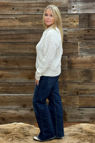 Chenille Cable Knit Sweater by PJ Salvage-White-top-PJ Salvage-Gallop 'n Glitz- Women's Western Wear Boutique, Located in Grants Pass, Oregon