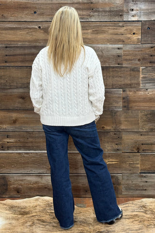 Chenille Cable Knit Sweater by PJ Salvage-White-top-PJ Salvage-Gallop 'n Glitz- Women's Western Wear Boutique, Located in Grants Pass, Oregon