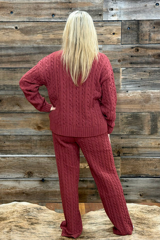 Chenille Cable Knit Lounge Pant by PJ Salvage-Wine-Wide Leg-PJ Salvage-Gallop 'n Glitz- Women's Western Wear Boutique, Located in Grants Pass, Oregon