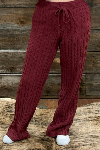 Chenille Cable Knit Lounge Pant by PJ Salvage-Wine-Wide Leg-PJ Salvage-Gallop 'n Glitz- Women's Western Wear Boutique, Located in Grants Pass, Oregon