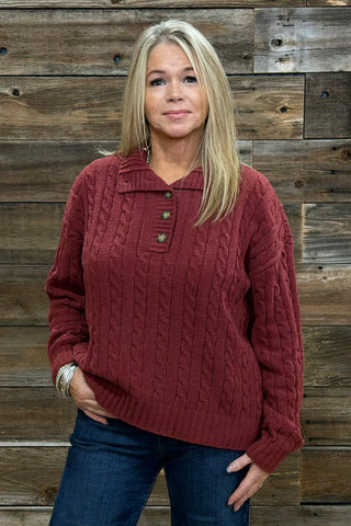 Chenille Cable Knit Sweater by PJ Salvage-Wine-top-PJ Salvage-Gallop 'n Glitz- Women's Western Wear Boutique, Located in Grants Pass, Oregon