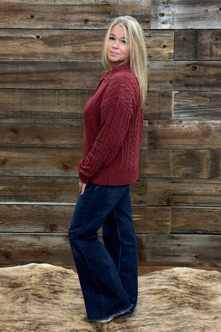 Chenille Cable Knit Sweater by PJ Salvage-Wine-top-PJ Salvage-Gallop 'n Glitz- Women's Western Wear Boutique, Located in Grants Pass, Oregon
