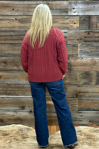 Chenille Cable Knit Sweater by PJ Salvage-Wine-top-PJ Salvage-Gallop 'n Glitz- Women's Western Wear Boutique, Located in Grants Pass, Oregon