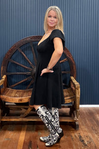 Sassy Little Secret V-Neck Mini Dress - Black-Dress-Cozy Co-Gallop 'n Glitz- Women's Western Wear Boutique, Located in Grants Pass, Oregon