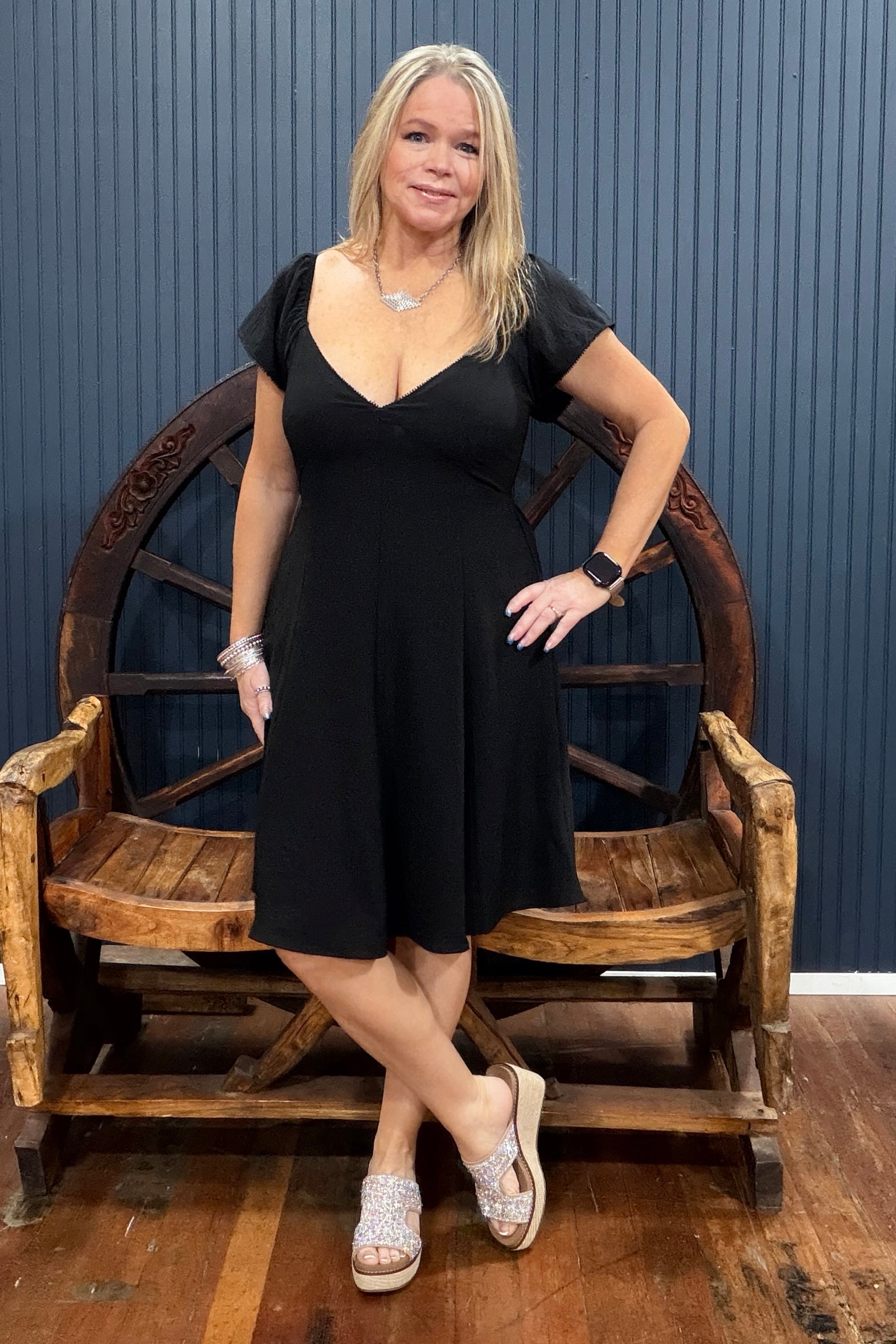 Sassy Little Secret V-Neck Mini Dress - Black-Dress-Cozy Co-Gallop 'n Glitz- Women's Western Wear Boutique, Located in Grants Pass, Oregon