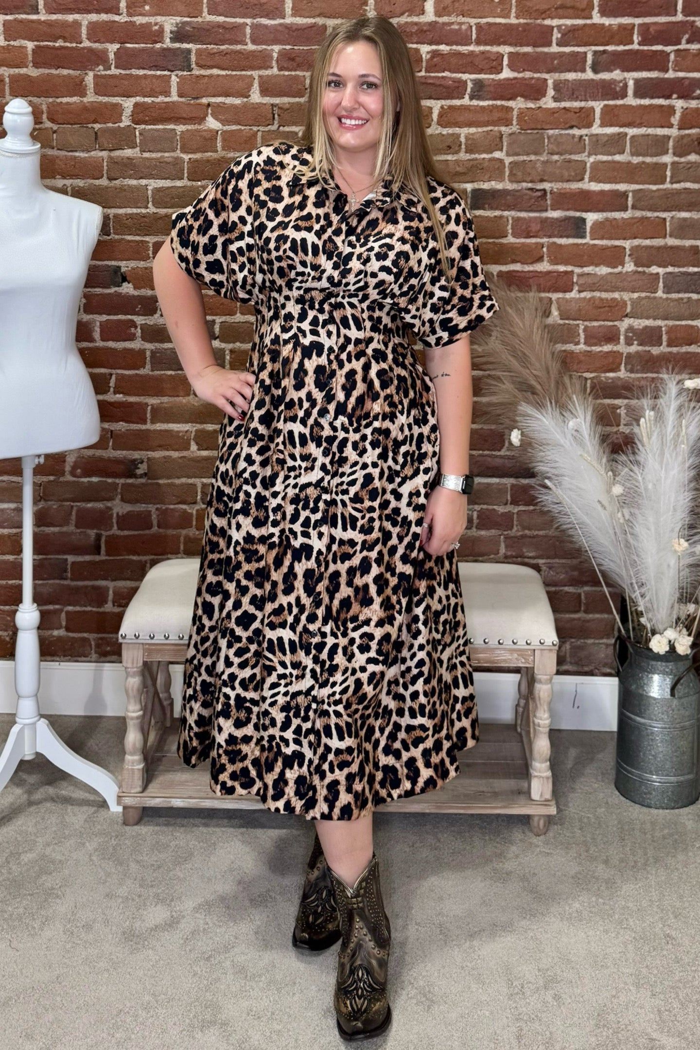 Leopard Print Button up Maxi Dress-Dress-ee:some-Gallop 'n Glitz- Women's Western Wear Boutique, Located in Grants Pass, Oregon