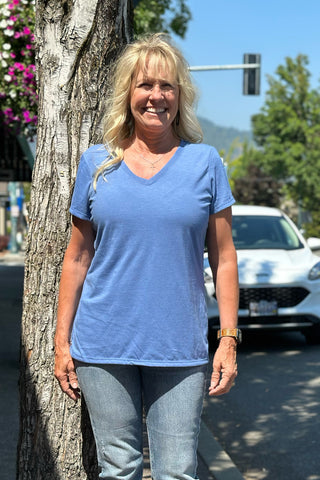 Women's BEST EVER V-Neck Tee - Light Blue-top-Sanmar-Gallop 'n Glitz- Women's Western Wear Boutique, Located in Grants Pass, Oregon