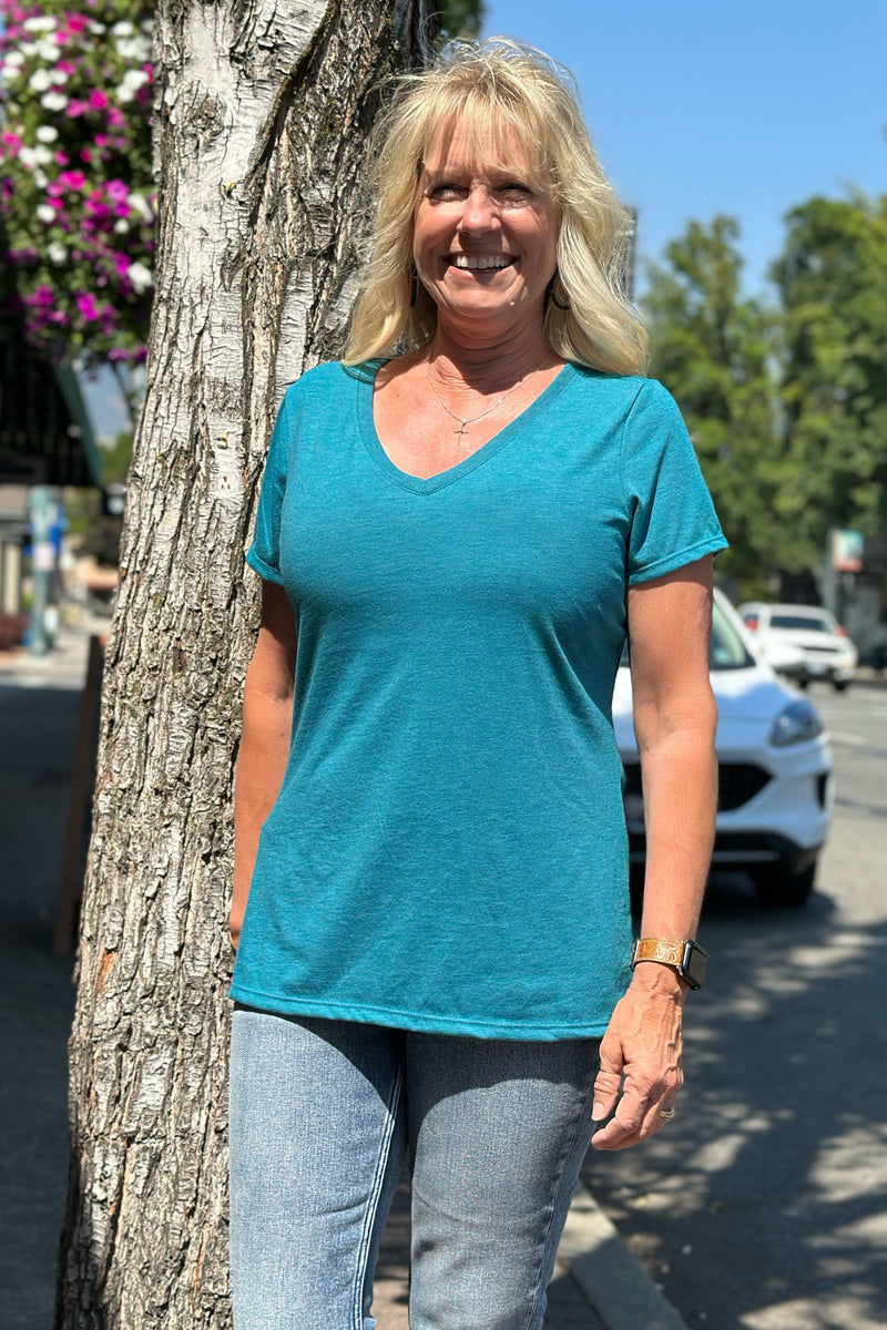 Women's BEST EVER V-Neck Tee - Teal-top-Sanmar-Gallop 'n Glitz- Women's Western Wear Boutique, Located in Grants Pass, Oregon