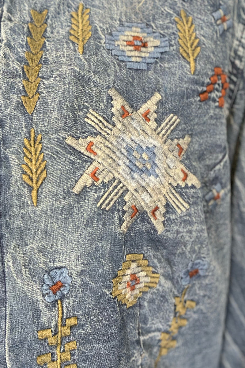 Denim Embroidered Button Down-top-Lola P-Gallop 'n Glitz- Women's Western Wear Boutique, Located in Grants Pass, Oregon