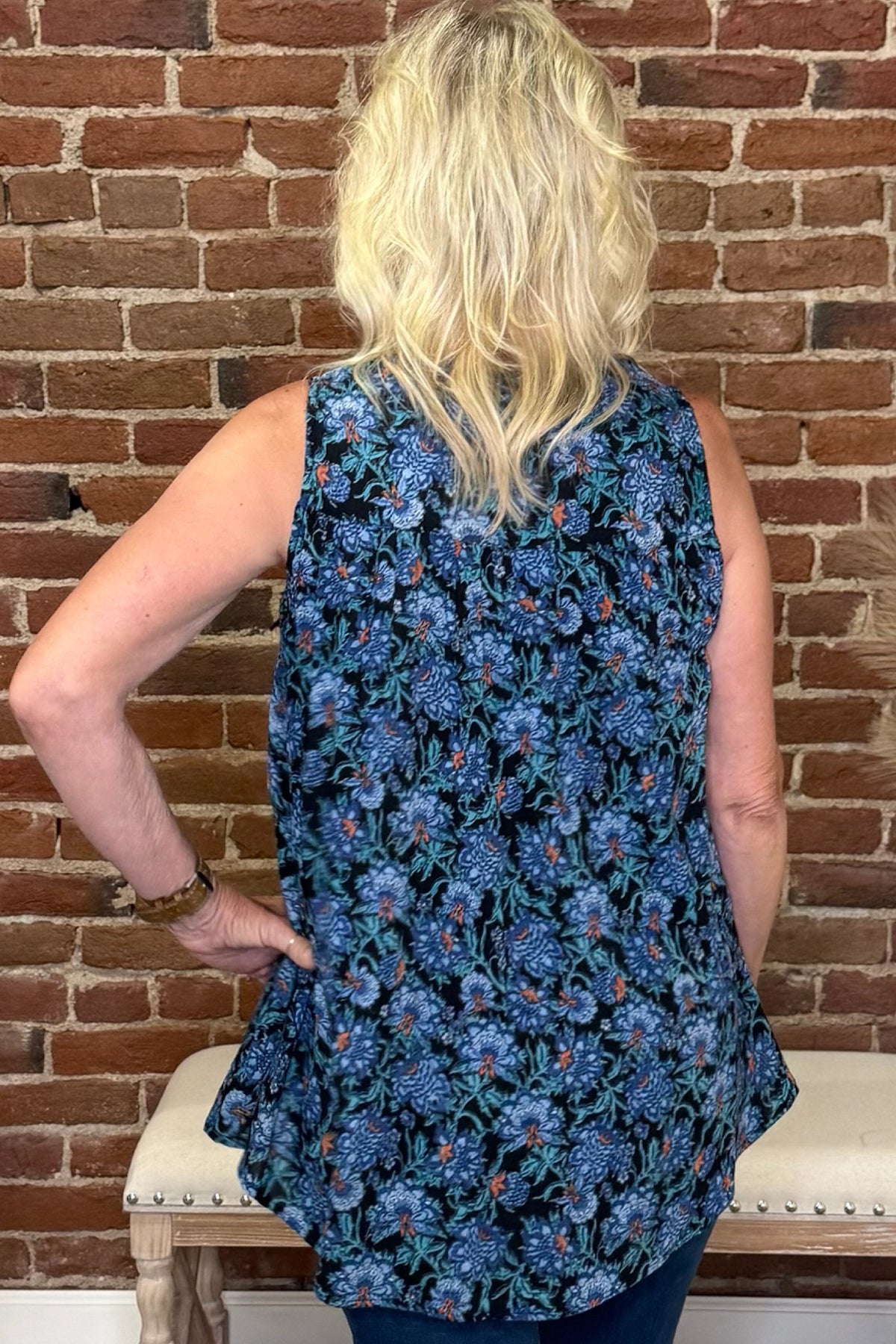 The Wild Rose – Sleeveless Embroidered Blue Top-top-Lola P-Gallop 'n Glitz- Women's Western Wear Boutique, Located in Grants Pass, Oregon