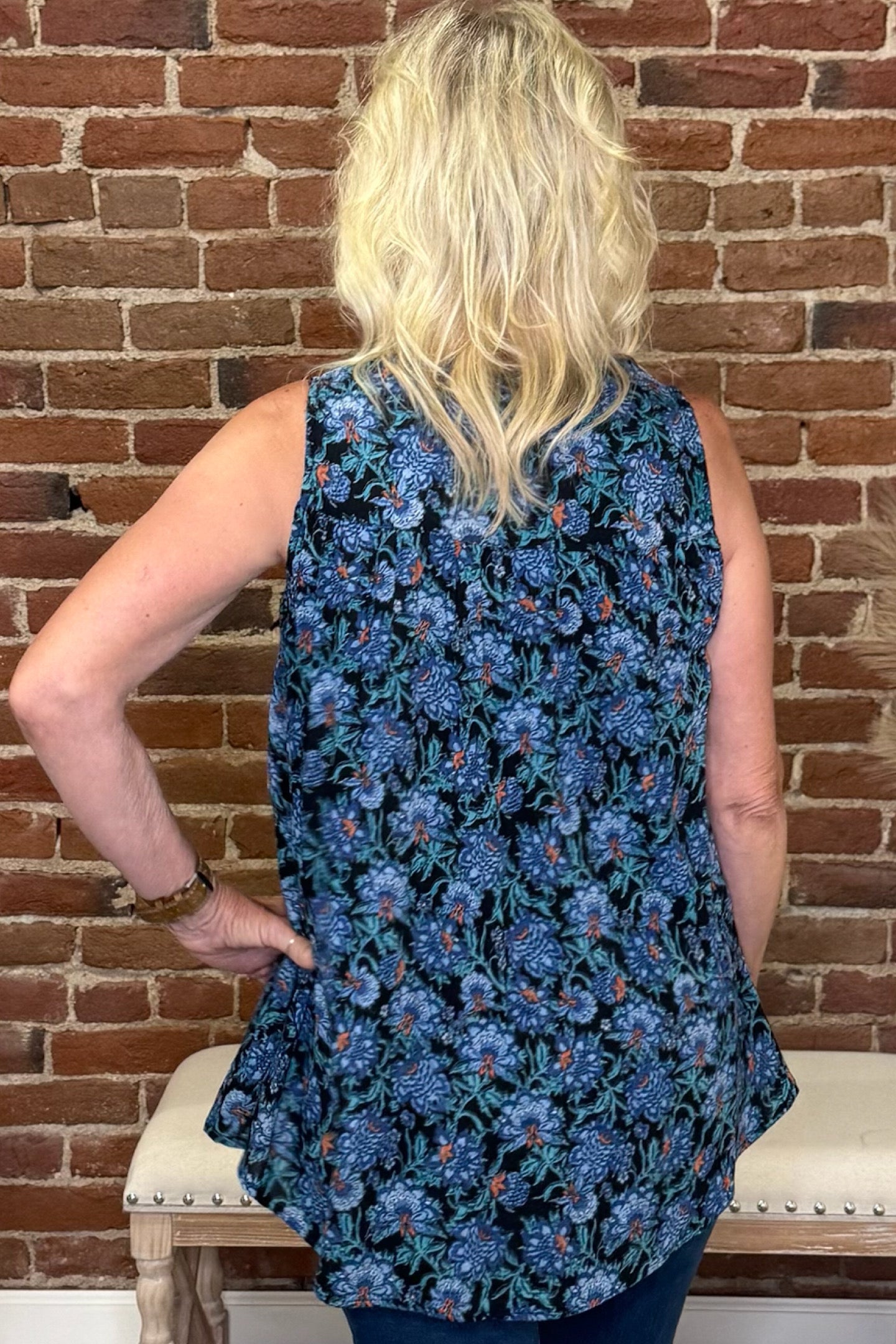 The Wild Rose – Sleeveless Embroidered Blue Top-top-Lola P-Gallop 'n Glitz- Women's Western Wear Boutique, Located in Grants Pass, Oregon