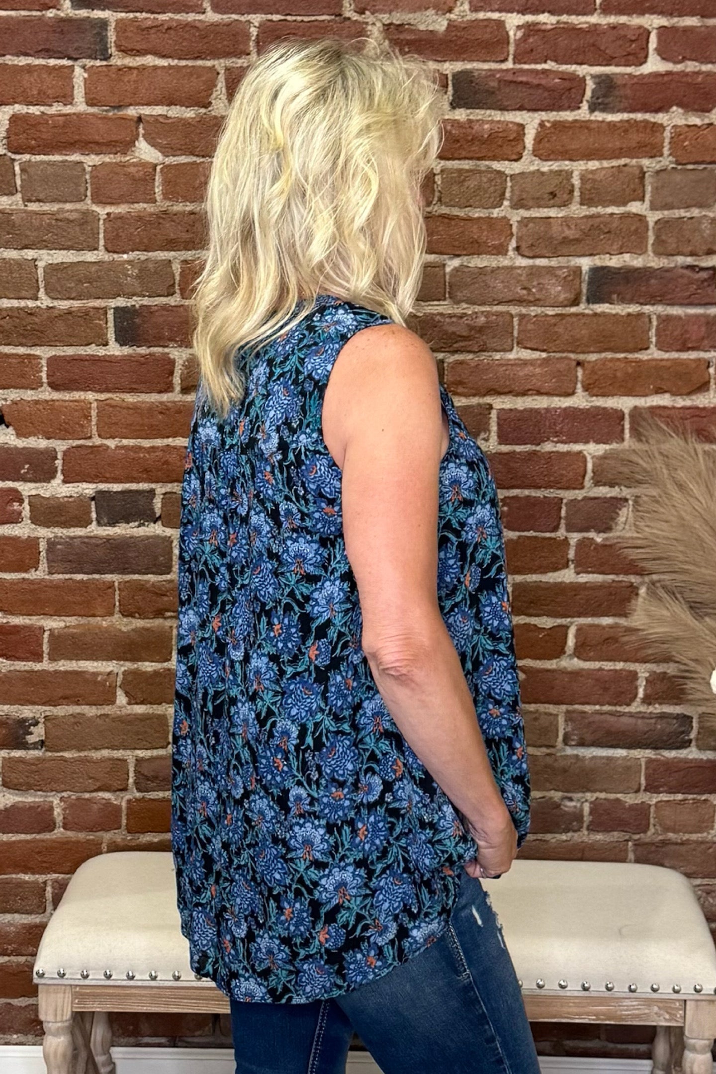 The Wild Rose – Sleeveless Embroidered Blue Top-top-Lola P-Gallop 'n Glitz- Women's Western Wear Boutique, Located in Grants Pass, Oregon