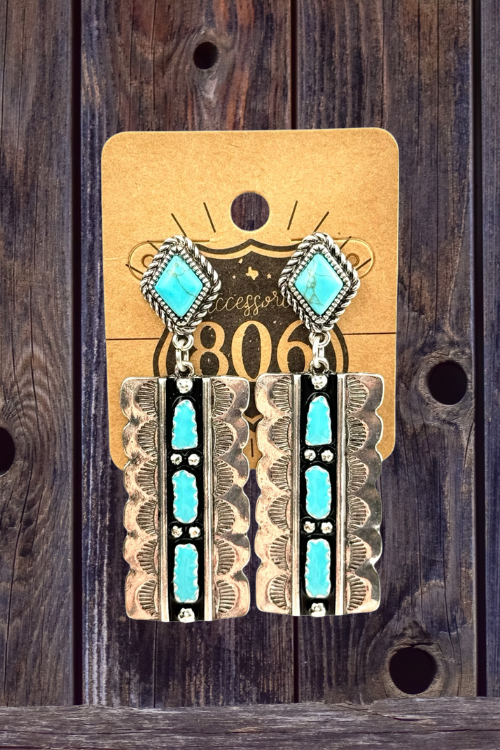 Silver and Turquoise Rectangle Earrings-Jewelry-Pink Panache-Gallop 'n Glitz- Women's Western Wear Boutique, Located in Grants Pass, Oregon