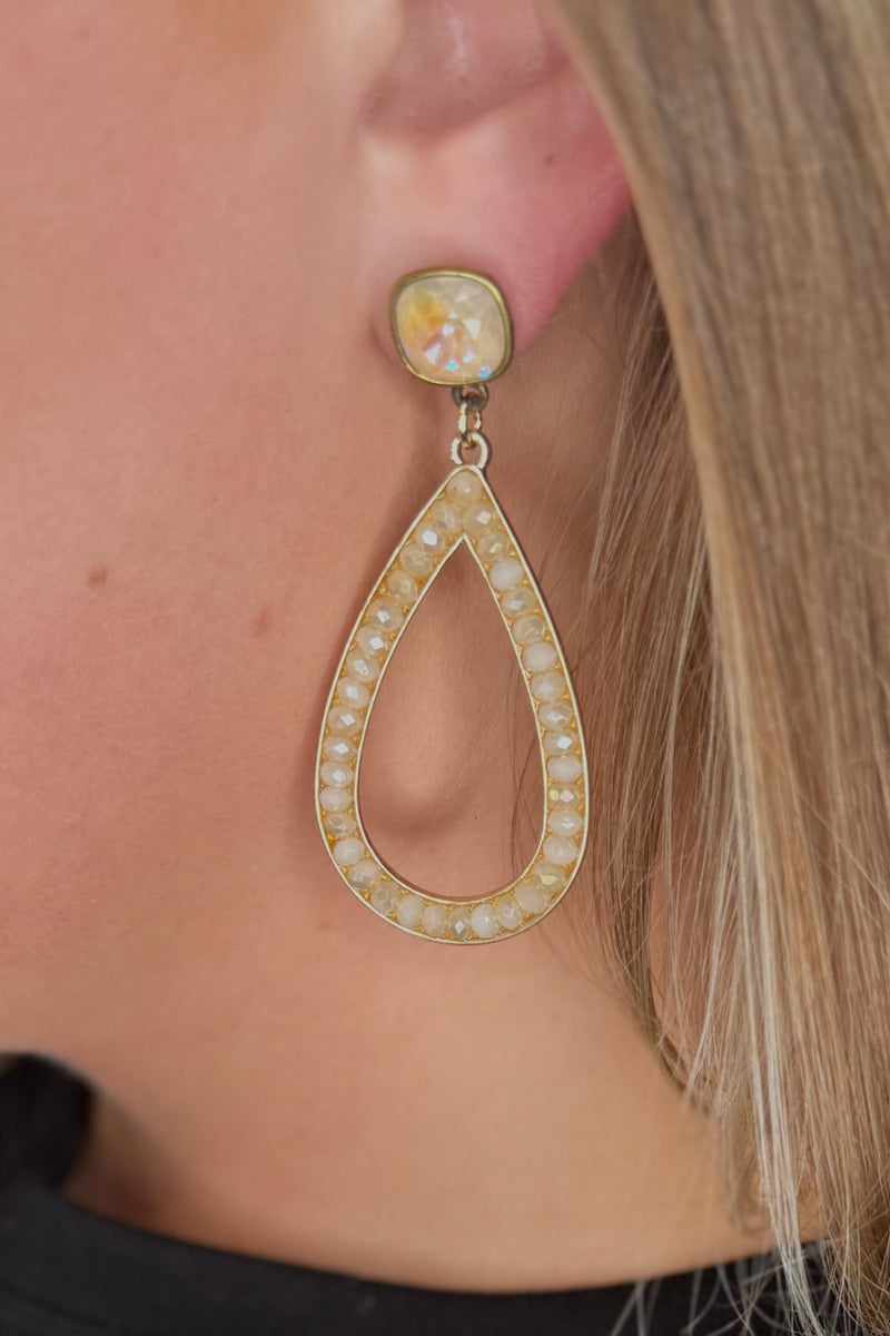 Gold/Irredescent Crystal Teardrop Earring-Jewelry-Pink Panache-Gallop 'n Glitz- Women's Western Wear Boutique, Located in Grants Pass, Oregon