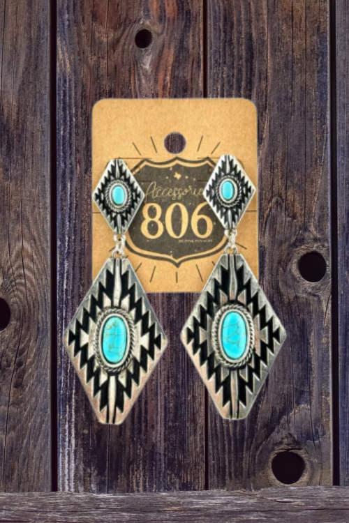 Silver and Turquoise Earring-Jewelry-Pink Panache-Gallop 'n Glitz- Women's Western Wear Boutique, Located in Grants Pass, Oregon