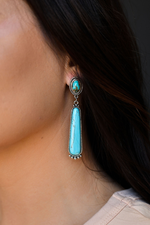 Turquoise Silver Earrings-Jewelry-West & Co-Gallop 'n Glitz- Women's Western Wear Boutique, Located in Grants Pass, Oregon