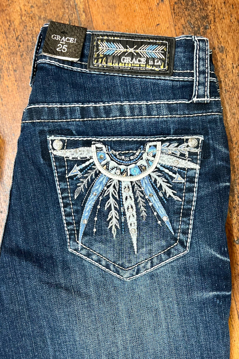 Grace in LA Easy Fit Falling For Feathers Bootcut Jean-Bootcut-Grace in LA-Gallop 'n Glitz- Women's Western Wear Boutique, Located in Grants Pass, Oregon