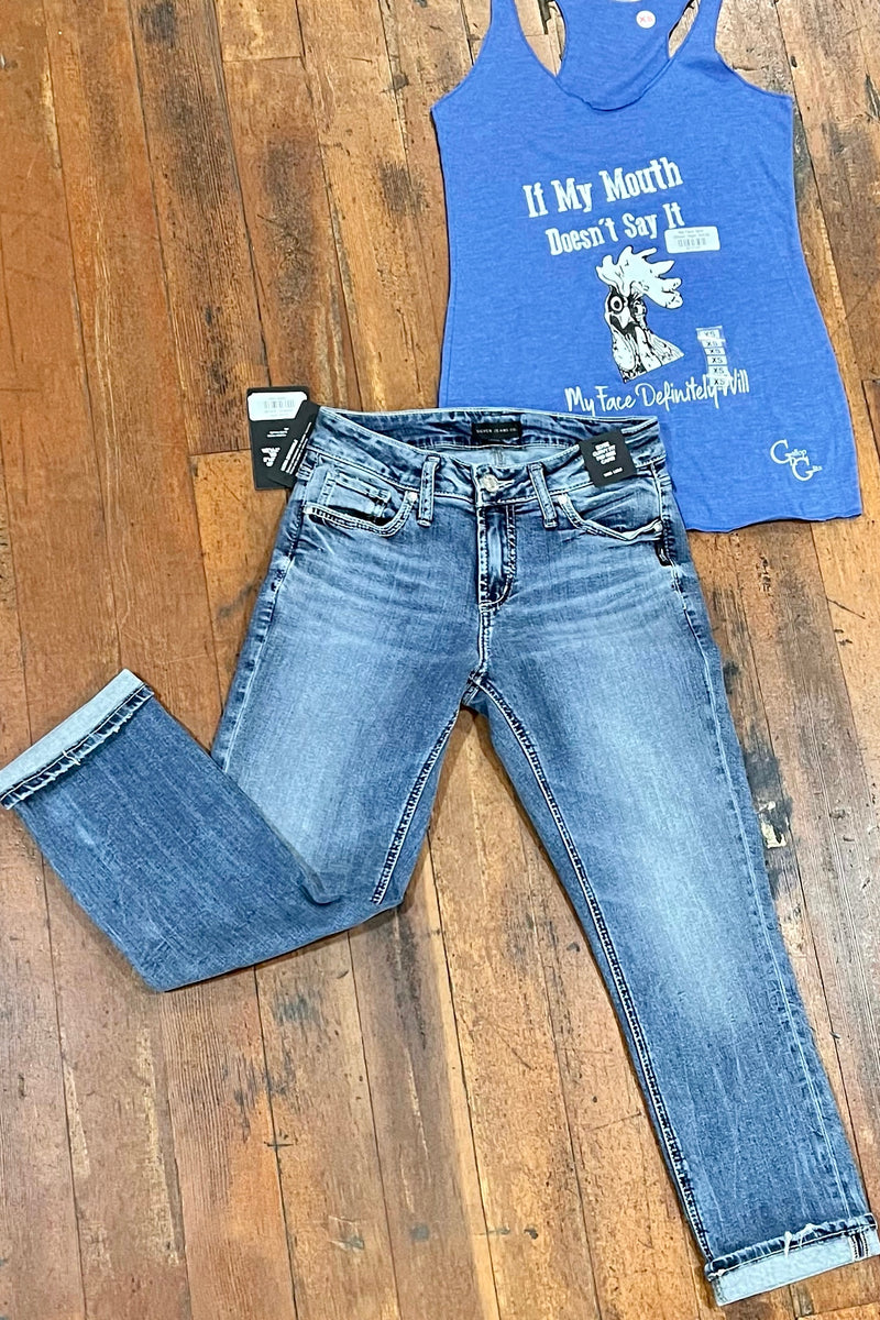 Elyse Mid Rise Silver Capri-Capri-Silver Jeans-Gallop 'n Glitz- Women's Western Wear Boutique, Located in Grants Pass, Oregon