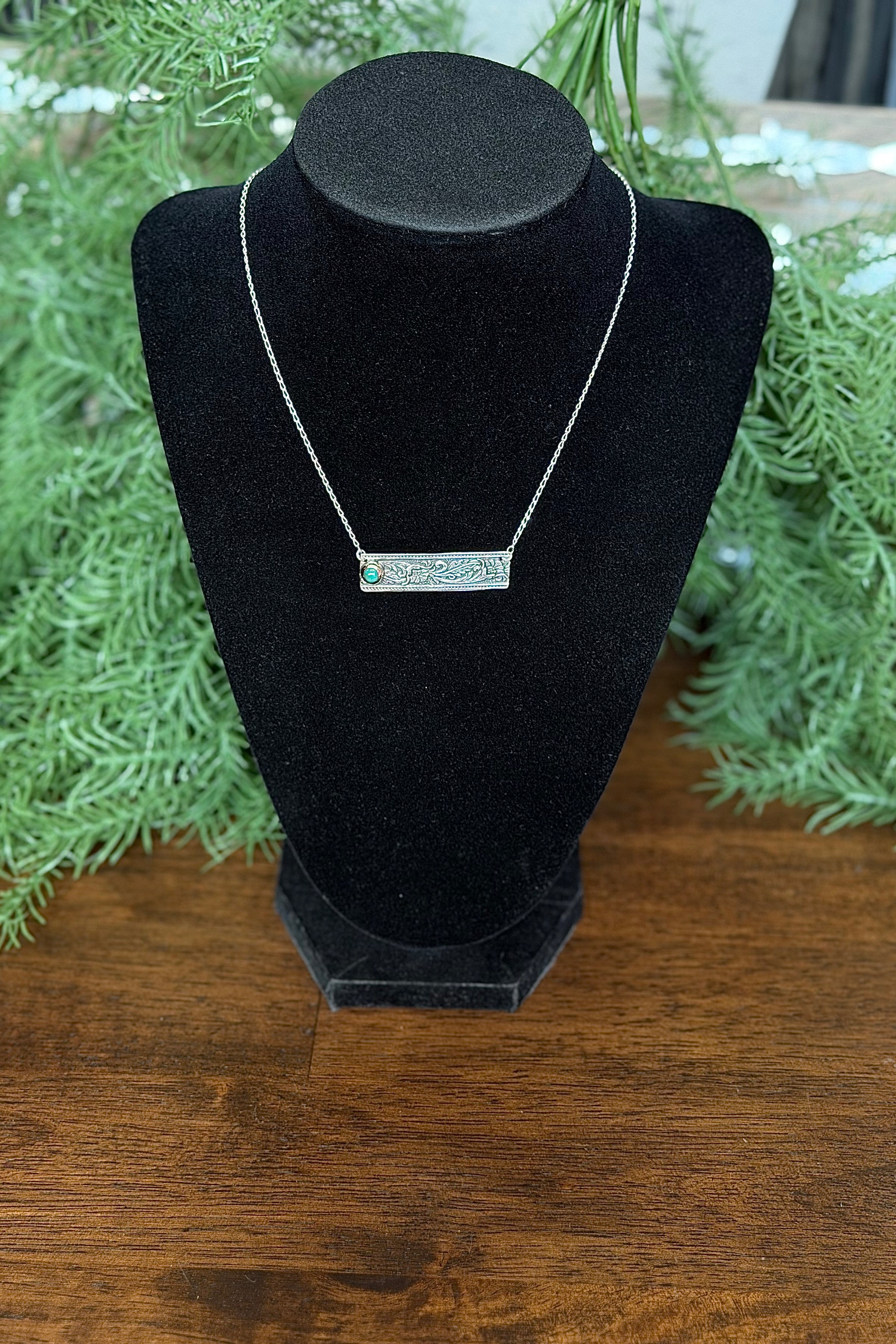 Sterling Silver Floral Stamped Bar Necklace-Jewelry-BOHO SOL-Gallop 'n Glitz- Women's Western Wear Boutique, Located in Grants Pass, Oregon