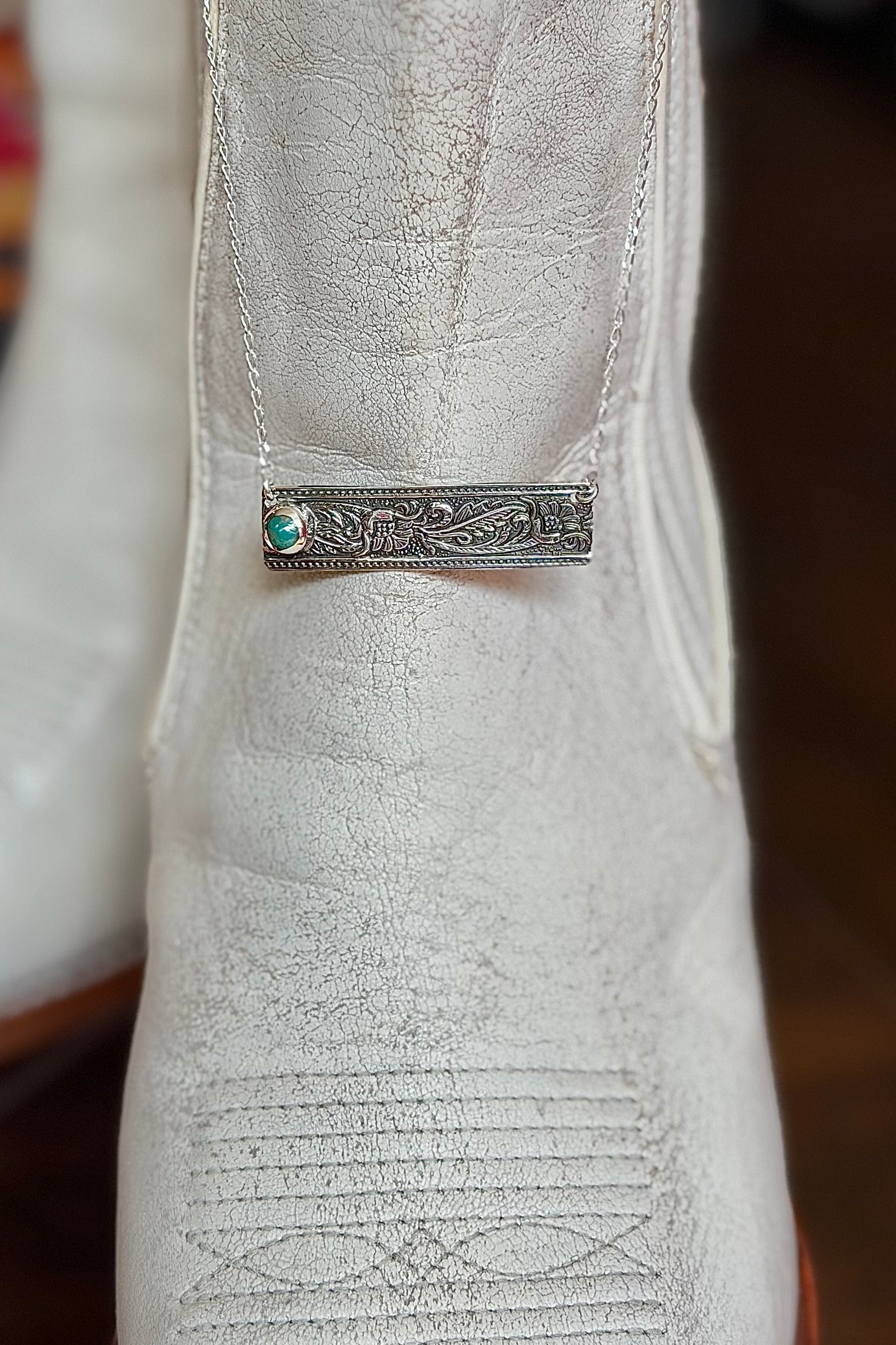 Sterling Silver Floral Stamped Bar Necklace-Jewelry-BOHO SOL-Gallop 'n Glitz- Women's Western Wear Boutique, Located in Grants Pass, Oregon