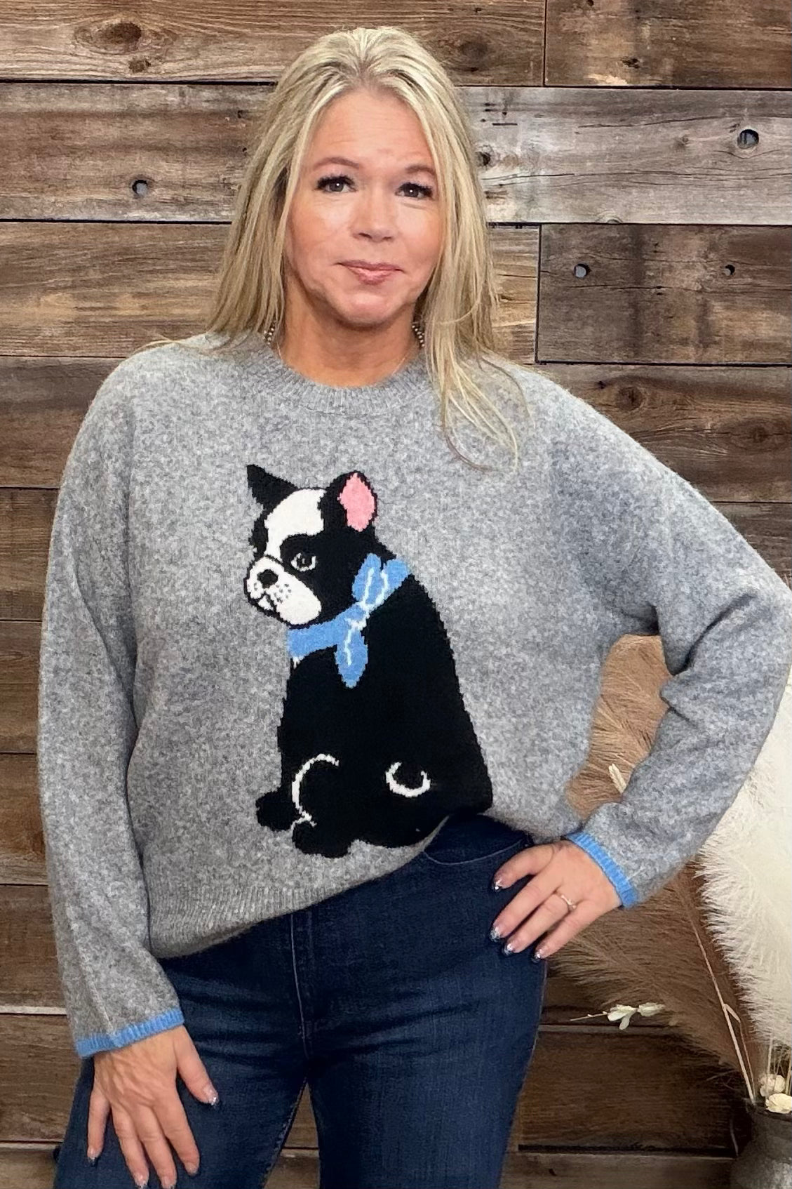 French Bulldog Sweater by PJ Salvage-top-PJ Salvage-Gallop 'n Glitz- Women's Western Wear Boutique, Located in Grants Pass, Oregon