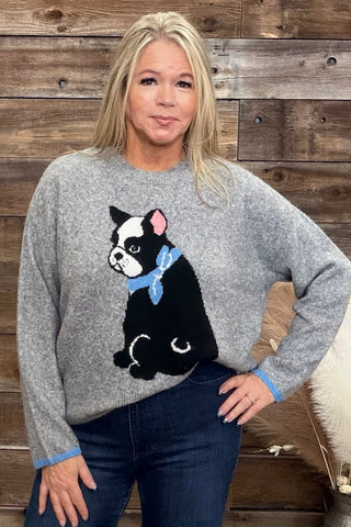 French Bulldog Sweater by PJ Salvage-top-PJ Salvage-Gallop 'n Glitz- Women's Western Wear Boutique, Located in Grants Pass, Oregon