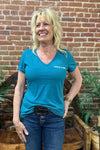 Gallop 'n Glitz V-Neck Tee - Teal-top-Sanmar-Gallop 'n Glitz- Women's Western Wear Boutique, Located in Grants Pass, Oregon