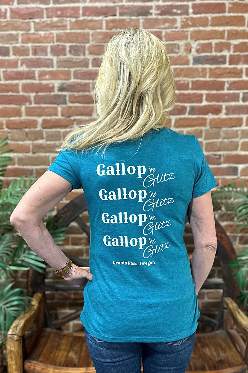 Gallop 'n Glitz V-Neck Tee - Teal-top-Sanmar-Gallop 'n Glitz- Women's Western Wear Boutique, Located in Grants Pass, Oregon