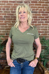 Gallop 'n Glitz V-Neck Tee - Military Green-top-Sanmar-Gallop 'n Glitz- Women's Western Wear Boutique, Located in Grants Pass, Oregon