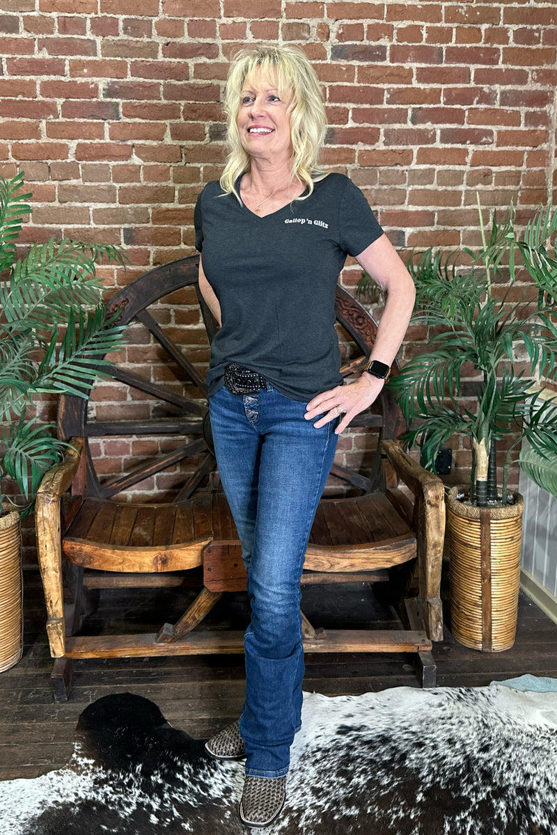 Gallop 'n Glitz V-Neck Tee - Black Frost-top-Sanmar-Gallop 'n Glitz- Women's Western Wear Boutique, Located in Grants Pass, Oregon