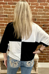 'Game Day' Huddle Up Black/White Color Block Top-top-jess lea-Gallop 'n Glitz- Women's Western Wear Boutique, Located in Grants Pass, Oregon