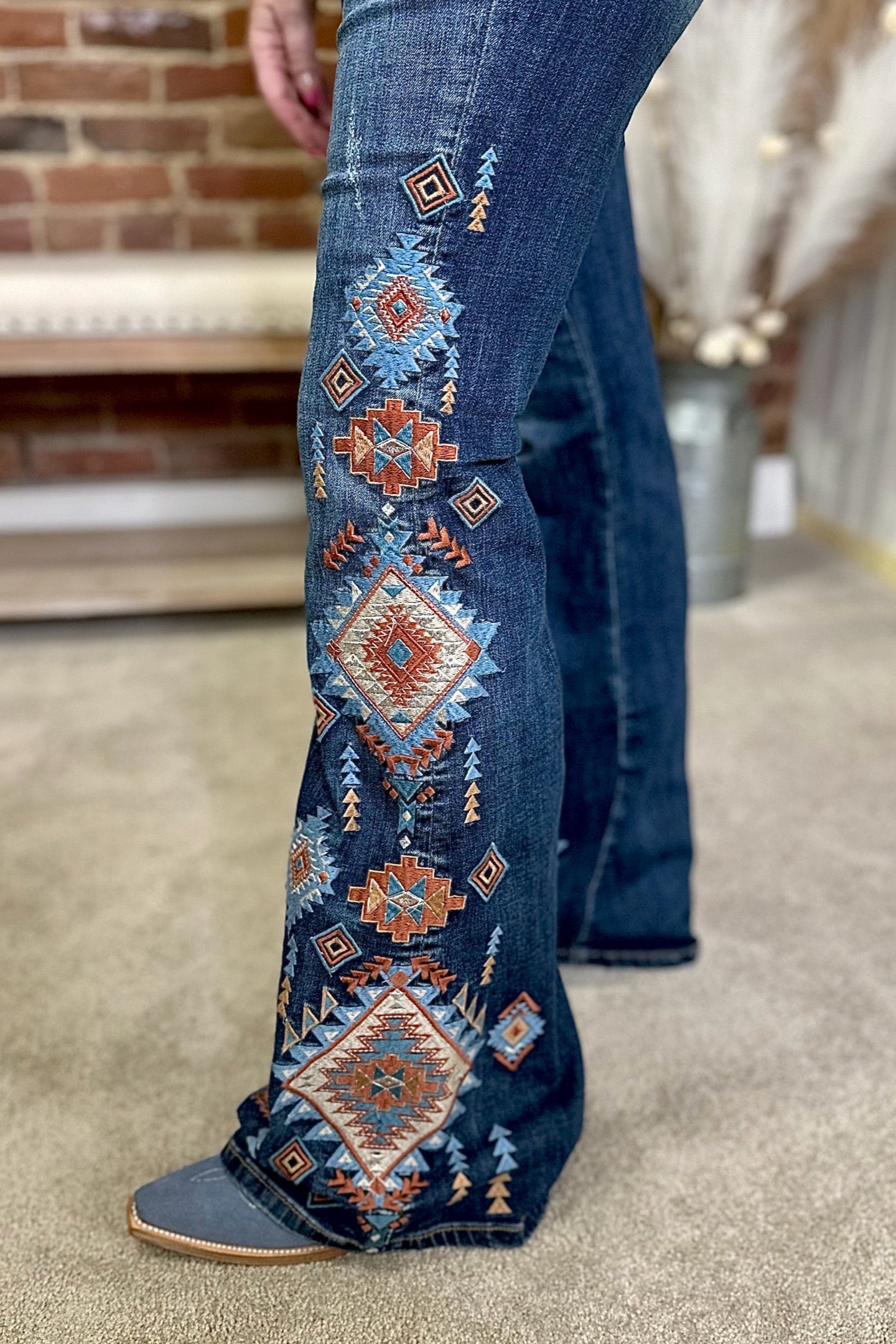 Grace in LA High Rise Embroidered Aztec Flare Jean-Flare-Grace in LA-Gallop 'n Glitz- Women's Western Wear Boutique, Located in Grants Pass, Oregon