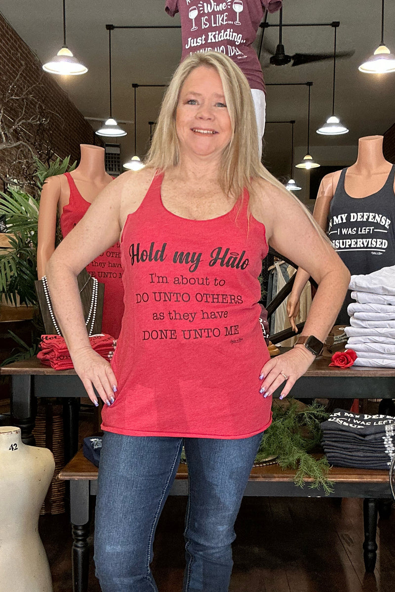 Hold My Halo Tank Top-Graphic Tank-Gallop 'n Glitz-Gallop 'n Glitz- Women's Western Wear Boutique, Located in Grants Pass, Oregon