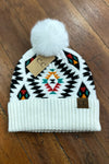 Aztec Patterned Faux Fur Pom Beanie Hat-Beanie/Scarf-C.C. Beanie-Gallop 'n Glitz- Women's Western Wear Boutique, Located in Grants Pass, Oregon