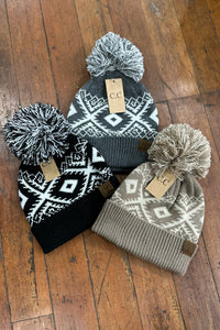 CC Aztec Multi-Colored Pom Beanie Hat-Beanie/Scarf-C.C. Beanie-Gallop 'n Glitz- Women's Western Wear Boutique, Located in Grants Pass, Oregon