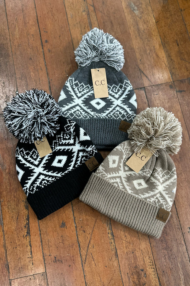 CC Aztec Multi-Colored Pom Beanie Hat-Beanie/Scarf-C.C. Beanie-Gallop 'n Glitz- Women's Western Wear Boutique, Located in Grants Pass, Oregon