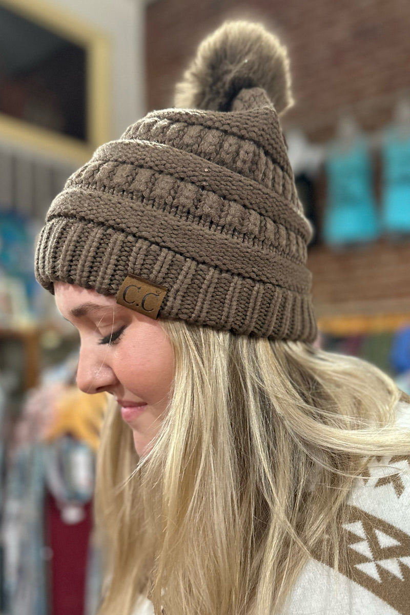 Super Soft Matching Fur Pom C.C Beanie-Beanie/Scarf-C.C. Beanie-Gallop 'n Glitz- Women's Western Wear Boutique, Located in Grants Pass, Oregon