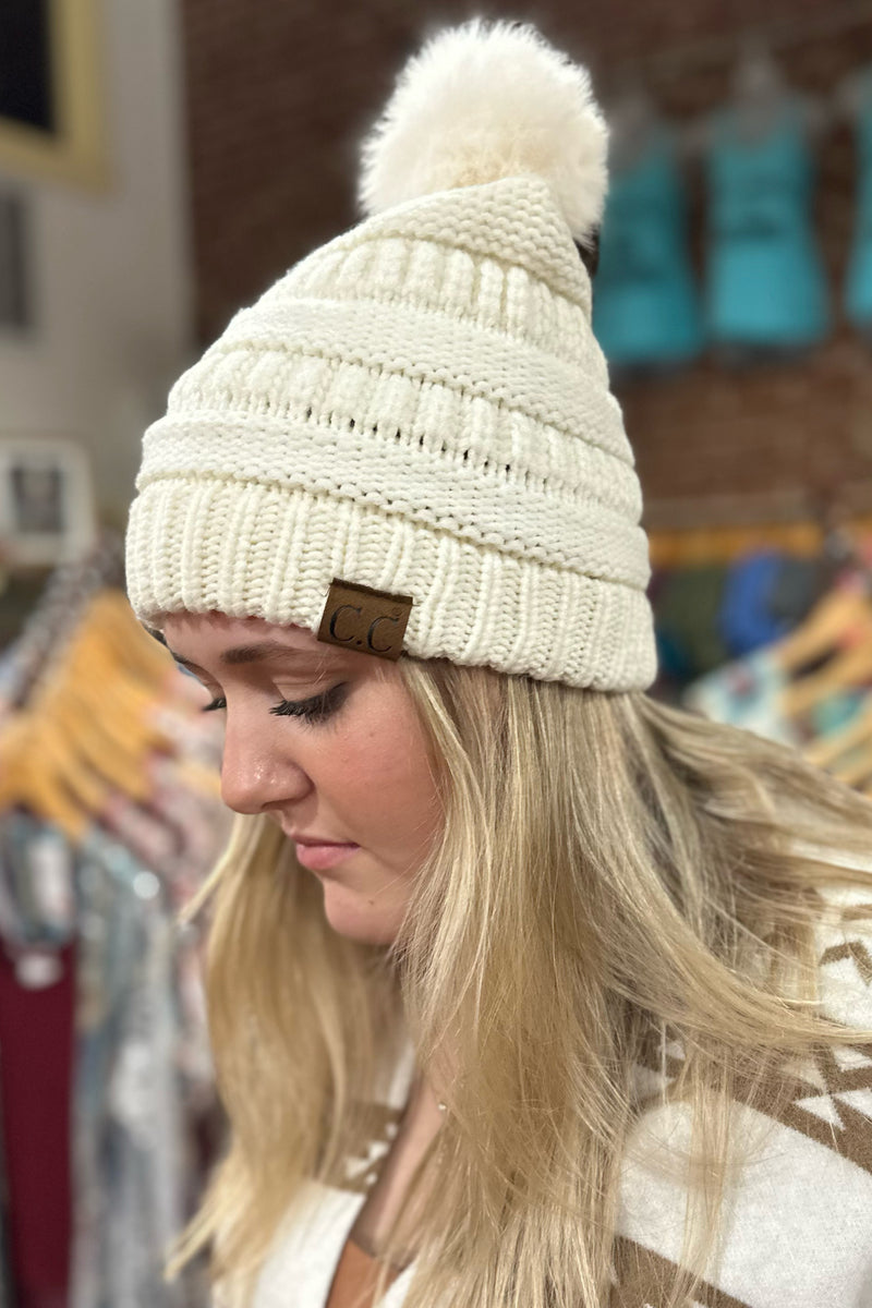 Super Soft Matching Fur Pom C.C Beanie-Beanie/Scarf-C.C. Beanie-Gallop 'n Glitz- Women's Western Wear Boutique, Located in Grants Pass, Oregon