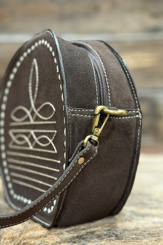 Brown Suede Boot Stitch Canteen Bag