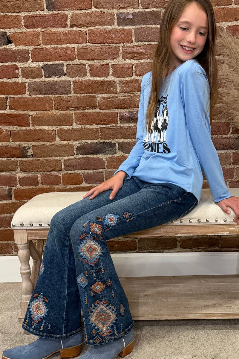 Grace in LA Girls High Rise Embroidered Aztec Flare Jean-Flare-Grace in LA-Gallop 'n Glitz- Women's Western Wear Boutique, Located in Grants Pass, Oregon