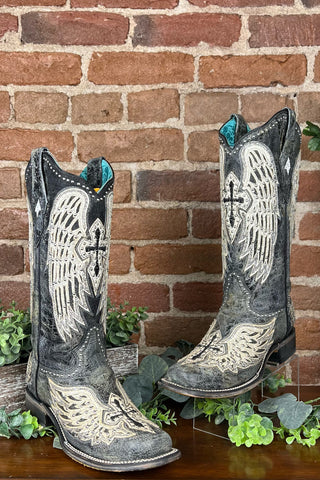 Corral Women's Black Cross & Wings Stud Boots-Women's Boot-Corral Boots-Gallop 'n Glitz- Women's Western Wear Boutique, Located in Grants Pass, Oregon