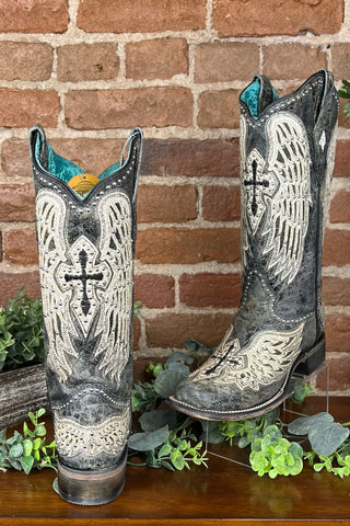 Corral Women's Black Cross & Wings Stud Boots-Women's Boot-Corral Boots-Gallop 'n Glitz- Women's Western Wear Boutique, Located in Grants Pass, Oregon